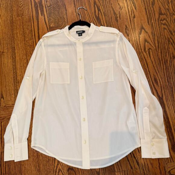 Cream DKNY button up silk blouse - Picture 1 of 8